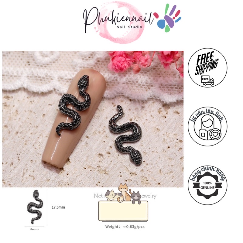 Charm hình con rắn xinh xắn trang trí nail