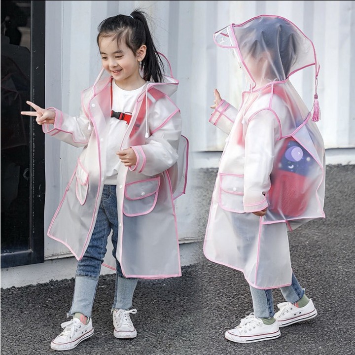 Áo mưa cho bé kèm túi và chỗ che balo tiện lợi, màu sắc xinh xắn