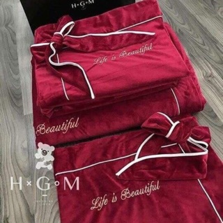 Bộ vỏ chăn ga Nỉ nhung nơ sang chảnh