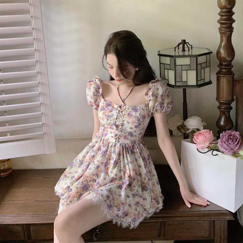 Đầm Hoa Cổ Vuông Tay Phồng Kiểu Dáng Retro Thời Trang Cho Nữ 2 | BigBuy360 - bigbuy360.vn