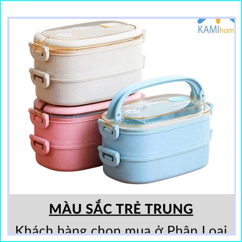 Hộp cơm đựng thức ăn văn phòng 2 tầng 1.500ml hâm nóng trong Lò vi sóng nắp chống tràn nước KM21003