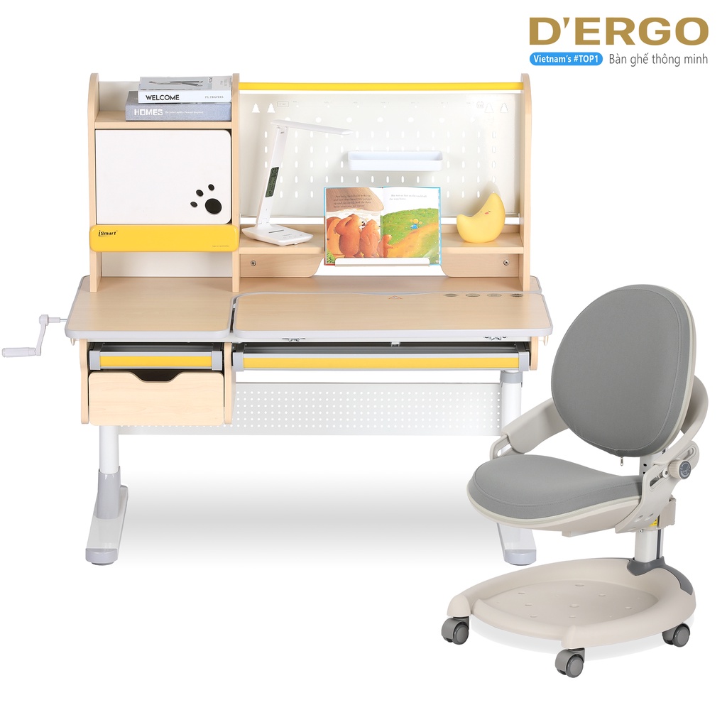 Bộ Bàn Ghế Học Thông Minh Chống Gù Chống Cận iSmart Super Star S1200 Yellow - C02 Grey