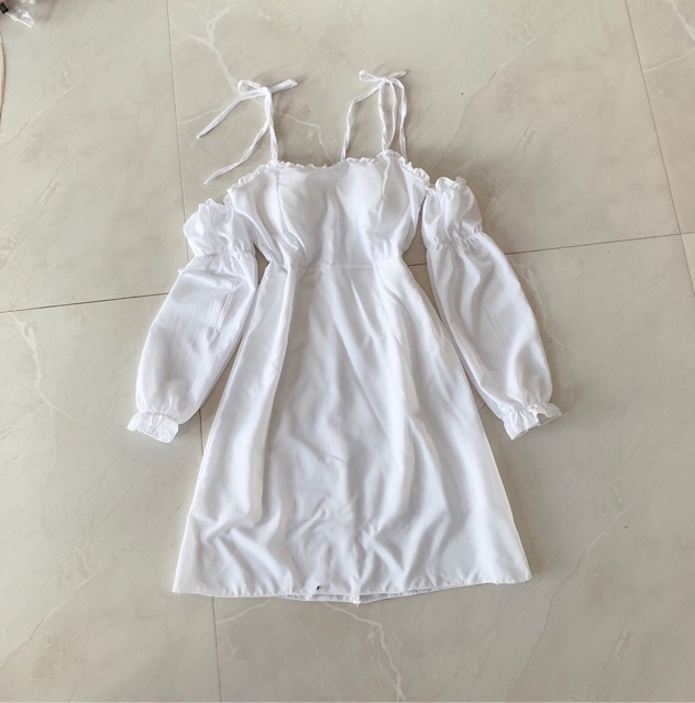 [RẺ VÔ ĐỊCH Váy Đầm Nữ Trắng Tinh Khôi Hai Dây Tay Phồng Màu Trắng