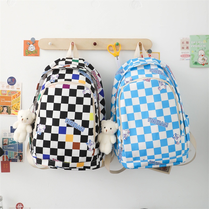 Balo Kẻ Caro Unisex Cho Nam Nữ Ulzzang Phong Cách Hàn Quốc