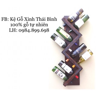 Kệ gỗ treo tường cắm chai rượu zich zac