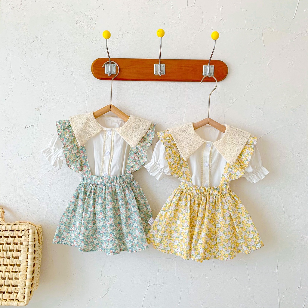 Bộ Áo Liền Quần Chất Liệu Cotton In Họa Tiết Hoa Thời Trang Mùa Hè Cho Bé Gái