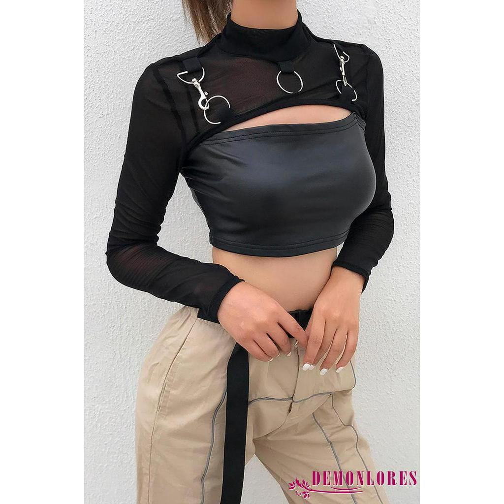 Áo Lưới Xuyên Thấu Tay Dài Cổ Cao Thời Trang Cho Nữ