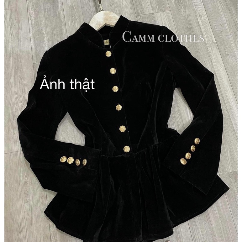 Áo Nhung Đen Khuy Đồng Phong Cách Tiểu Thư Sang Chảnh Hàng 2 lớp