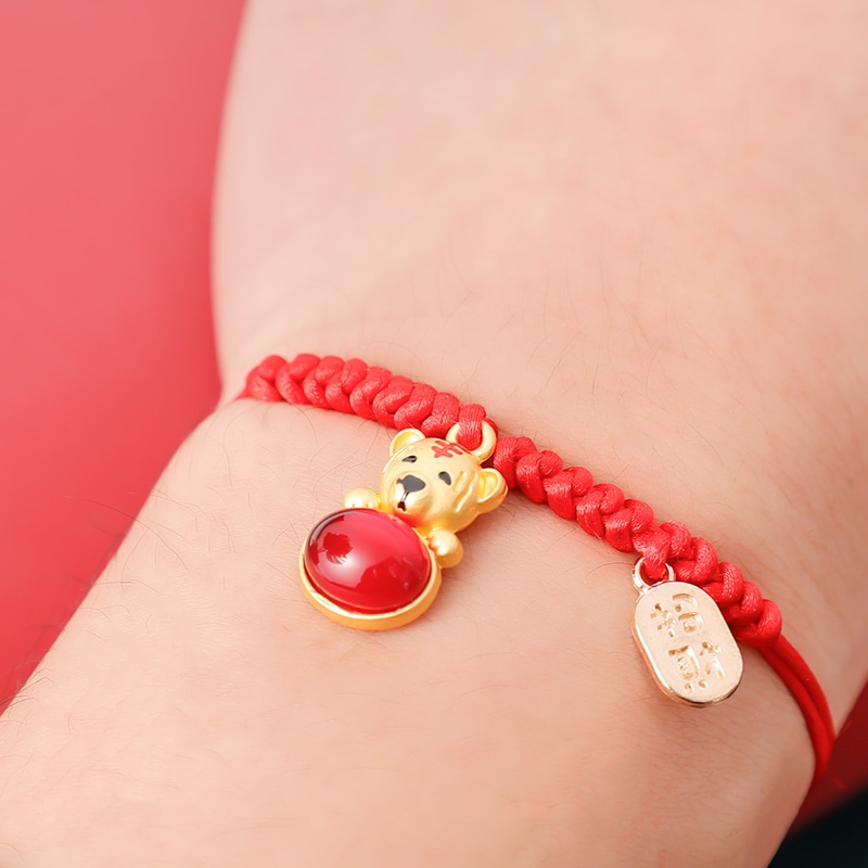 Vòng tay may mắn bện dây đỏ đính hạt kim loại thời trang phong cách dân tộc retro