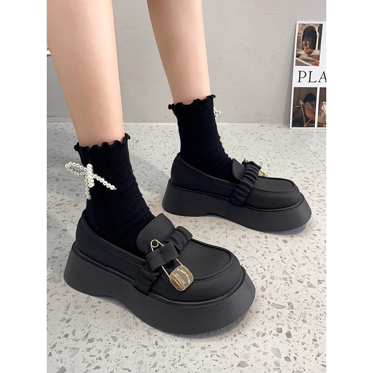 Giày búp bê lolita đế độn 5cm cao cấp oxford có quai nữ tính phong cách Nhật Bản dễ thương, có hình thật.