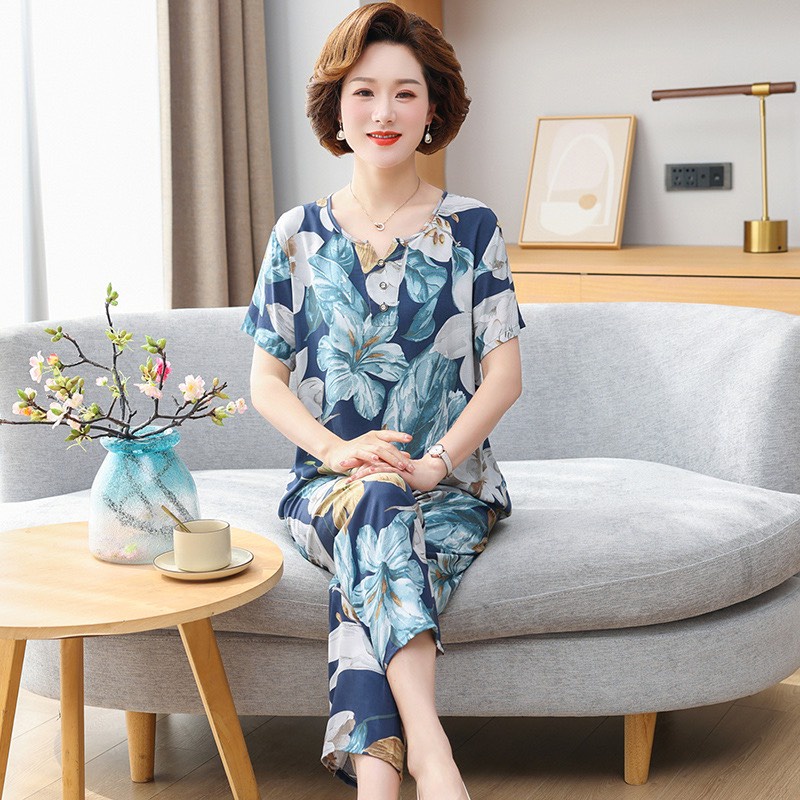 Đồ bộ trung niên, đồ bộ quần dài trung niên, chất liệu cotton mềm mại thoáng mát