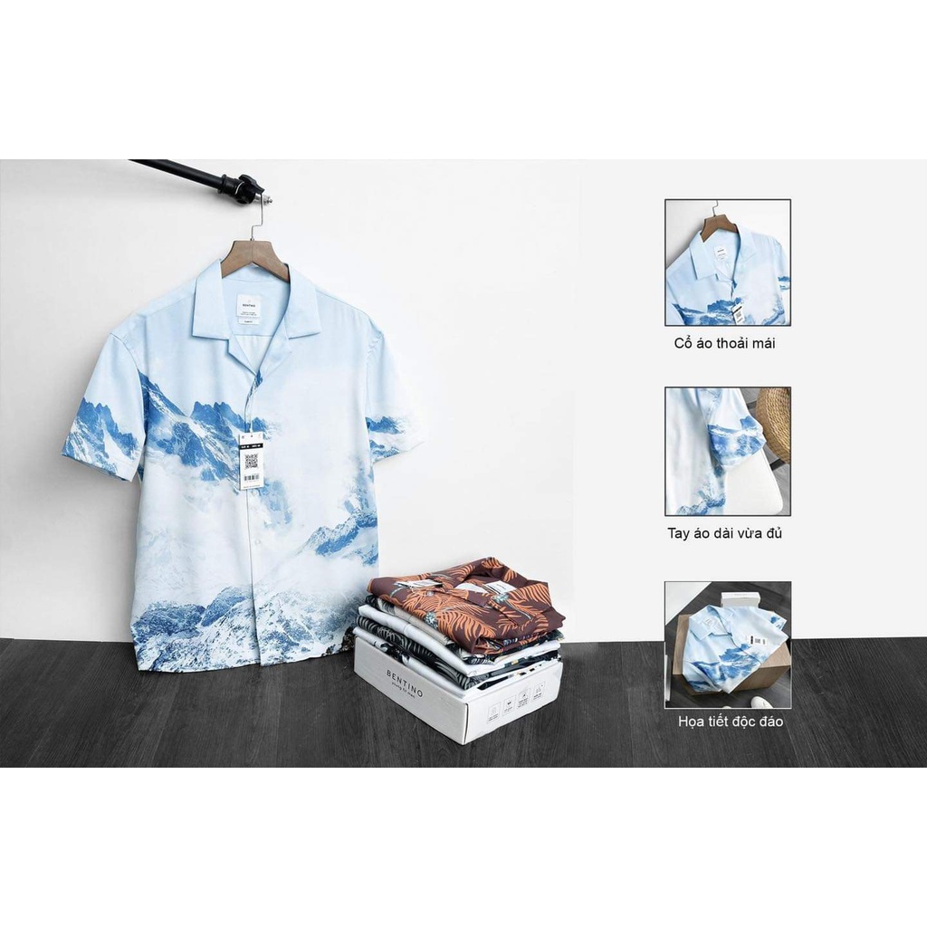 Áo sơ mi nam tay ngắn họa tiết cực chill, chất vải thun chéo mặc siêu êm 10020