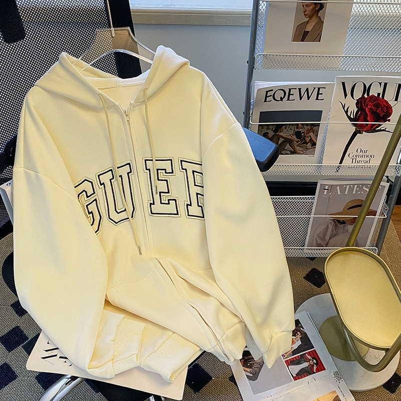 ZHELIHANGFEI Áo Khoác Hoodie Tay Dài Dáng Rộng Thêu Họa Tiết Phong Cách Nhật Bản