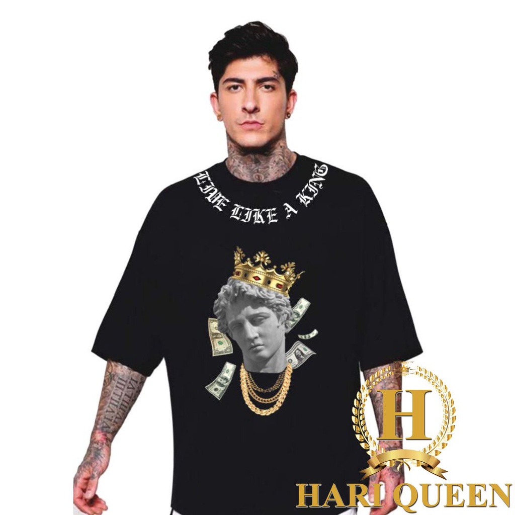 Áo thun Unisex nam nữ Tượng Vua A King form rộng đẹp tay lỡ kiểu hàn quốc vải cotton HARI in hoạ tiết
