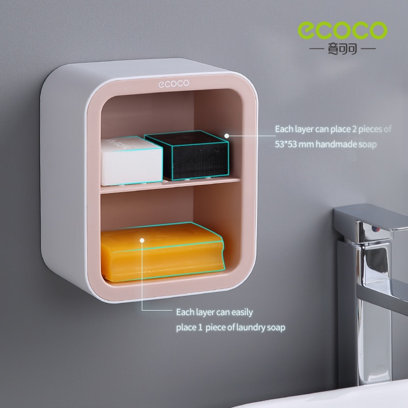 ECOCO Drainer Soap Dish For Bathroom Multifunction Soap Holder With Hooks Organizer Punch-free Storage Box Bathroom Accessories