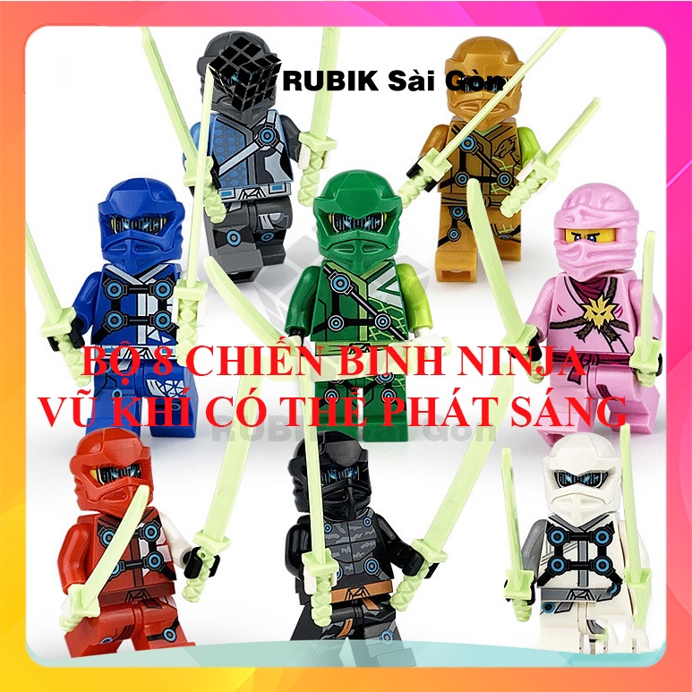 Bộ đồ chơi Mini cho bé lắp ghép mô hình nhân vật 8 Ninja Minifigures vũ khí có hiệu ứng phát sáng