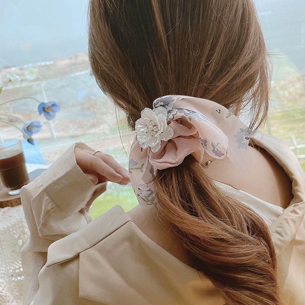 Dây Cột Tóc Ruy Băng Thắt Nơ Họa Tiết Hoa Phong Cách Vintage Hàn Quốc Ngọt Ngào Cho Nữ Giá Đỡ
