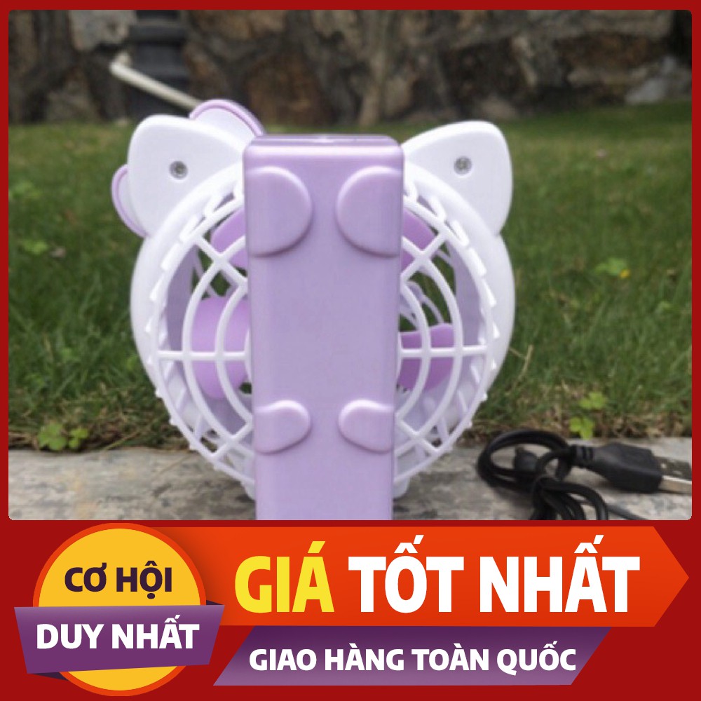 🌸🌸 Quạt Pin Mini Cầm Tay Hello Kitty Màu Hồng 🌸🌸 1 mưc mát + đèn