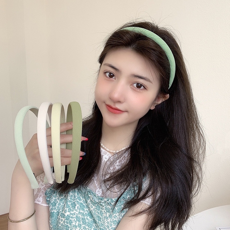 Băng đô cài tóc xốp bản nhỏ phong cách Hàn Quốc các tông màu xanh bơ