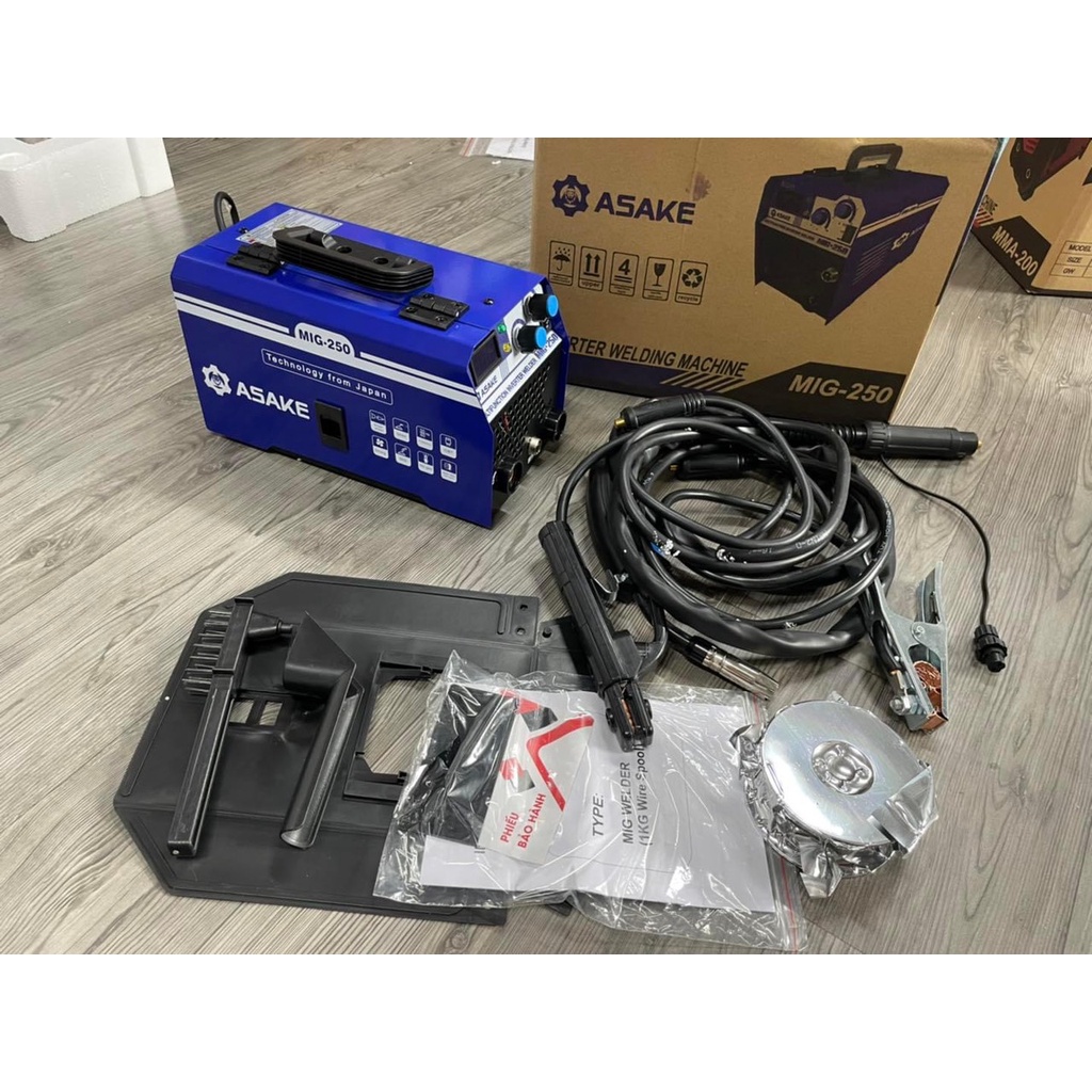 Máy hàn Mig không dùng khí cuộn 1kg và hàn que MIG 250 Asake - Dây rời 3m - tặng cuộn dây 1kg