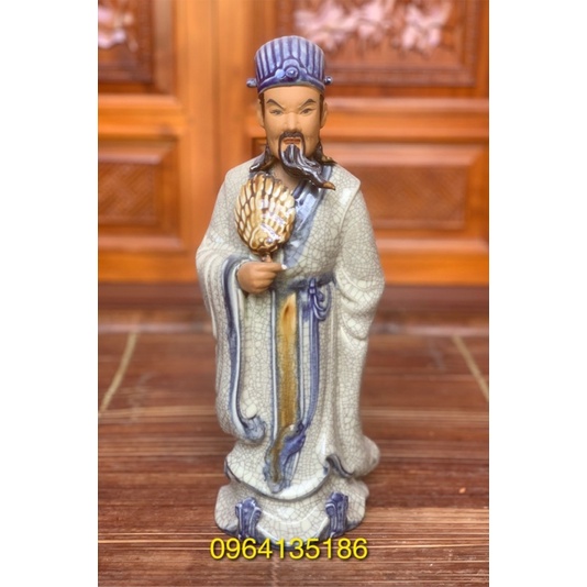 Tượng Khổng Minh đứng h39cm men rạn gốm sứ Bát Tràng