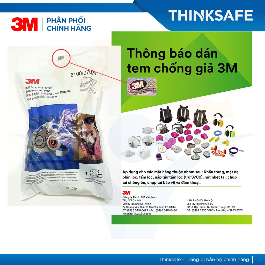 Mặt nạ phòng dịch 3M Thinksafe, tiêu chuẩn N95, phòng dịch, lọc bụi mịn pm2, bảo vệ hô hấp, 3M chính hãng -7502/7093