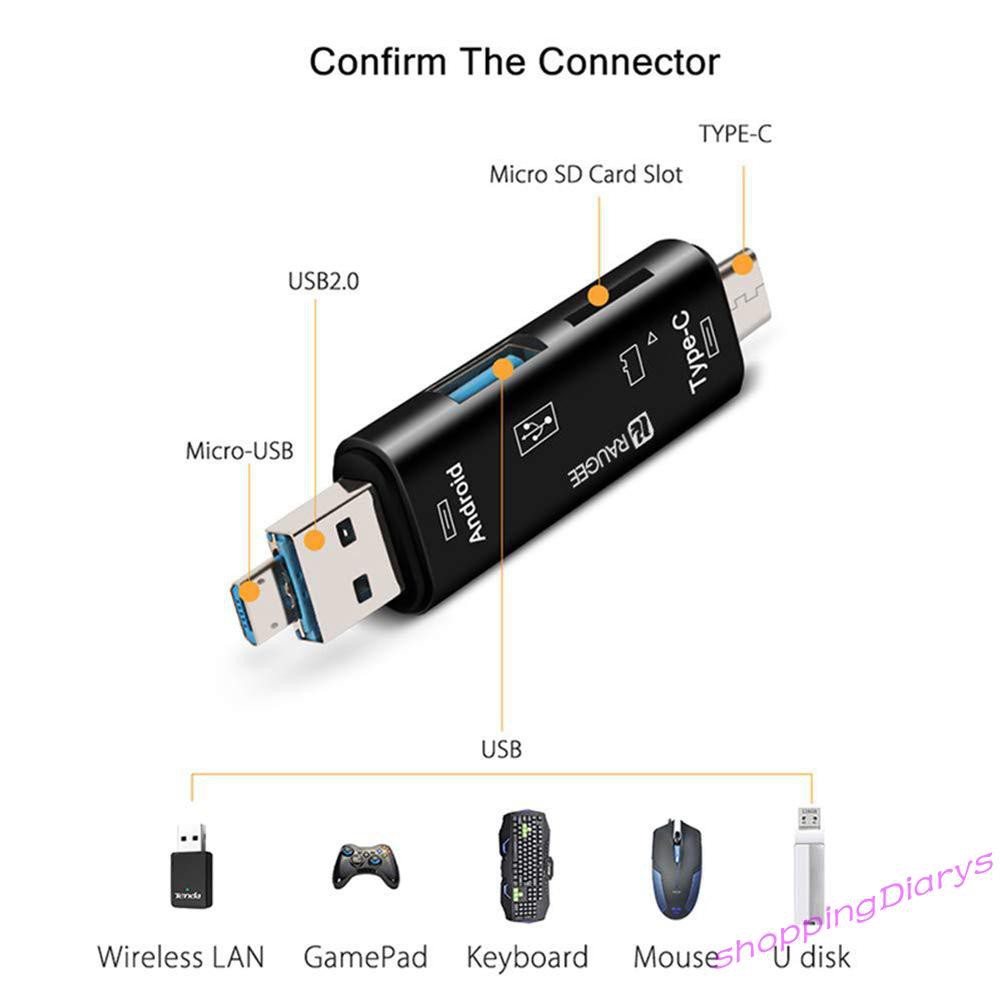 Đầu Đọc Thẻ Nhớ Usb Otg 5 Trong 1 Cho Điện Thoại / Laptop