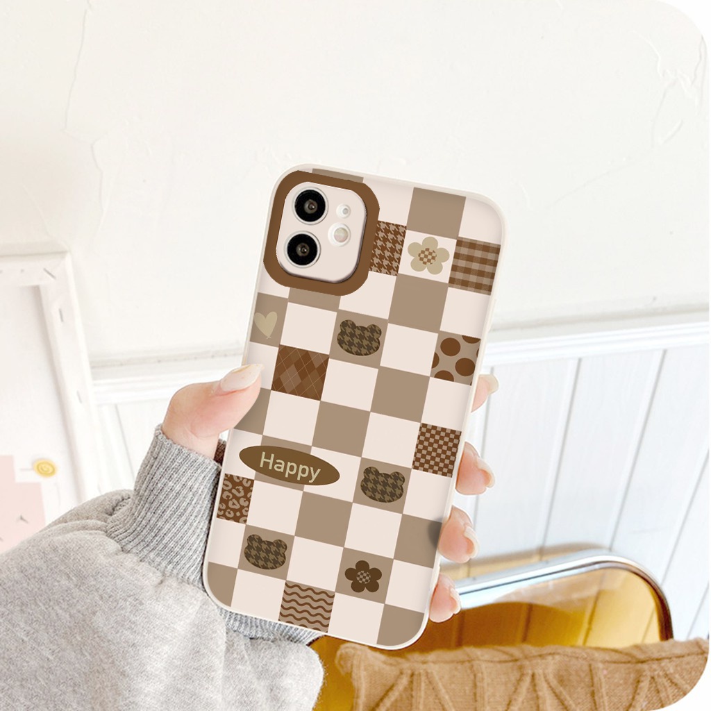 Ốp iPhone Happy day caro siêu cute ốp lưng iphone 8plus 6s 7 plus x xr xsmax 11 promax 12 promax 11pro 13promax vuông