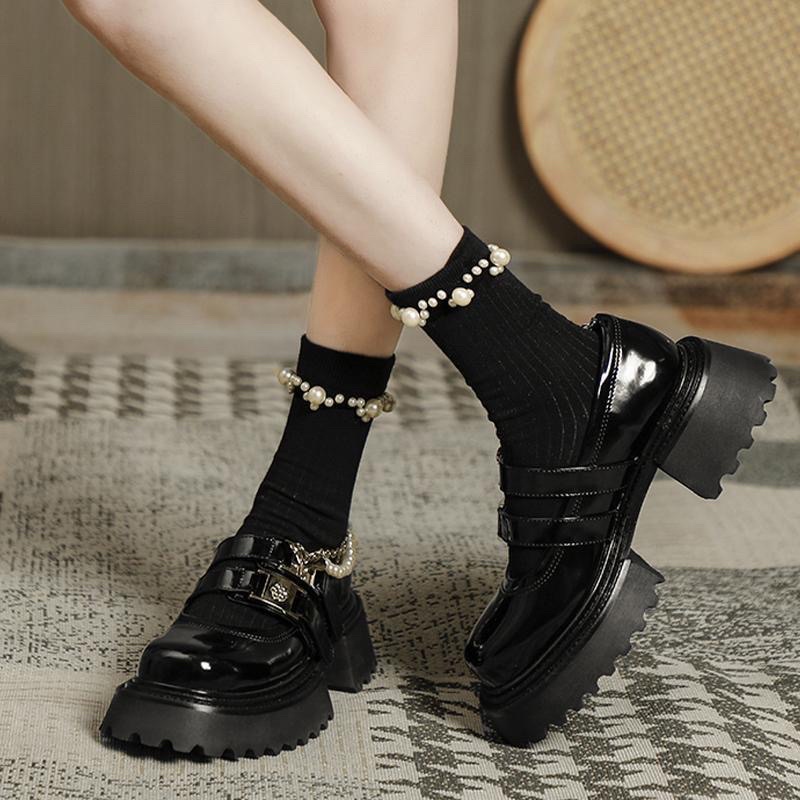 GIÀY DA LOLITA PHỐI PHỤ KIỆN KIM LOẠI CAO CẤP ĐẾ CAO