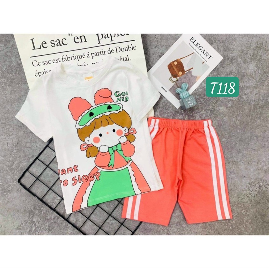 [ 8-40kg] - Bộ lửng cotton cho bé gái - Bộ quần áo bé gái 068