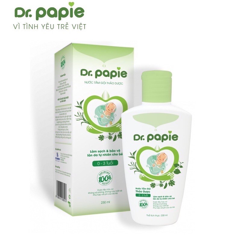 Nước Tắm Gội Thảo Dược Dr Papie 230ml (Dùng cho bé từ 0-3 tuổi)