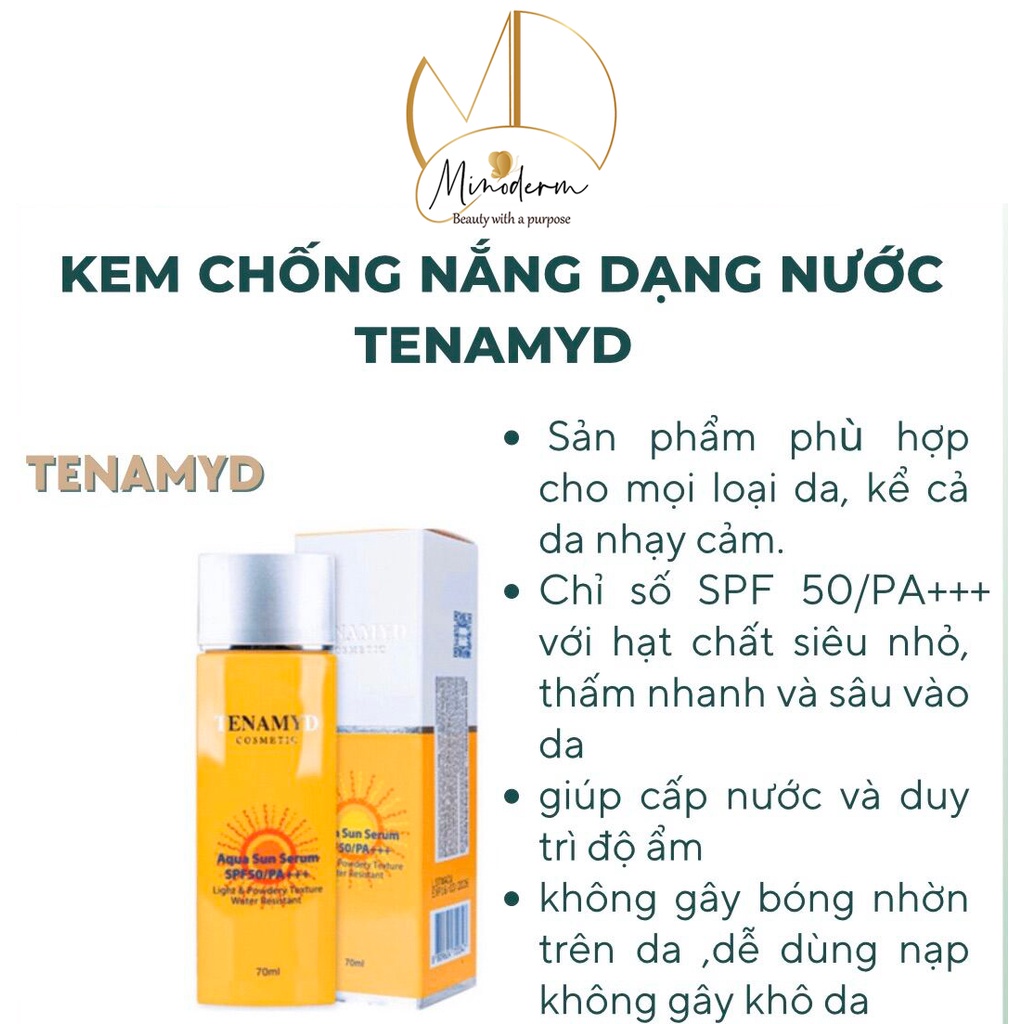 Huyết thanh chống nắng Tenamyd Aqua Sun Serum 70ml - kem chống nắng lỏng nhe, không bết dính phù hợp với mọi loại da