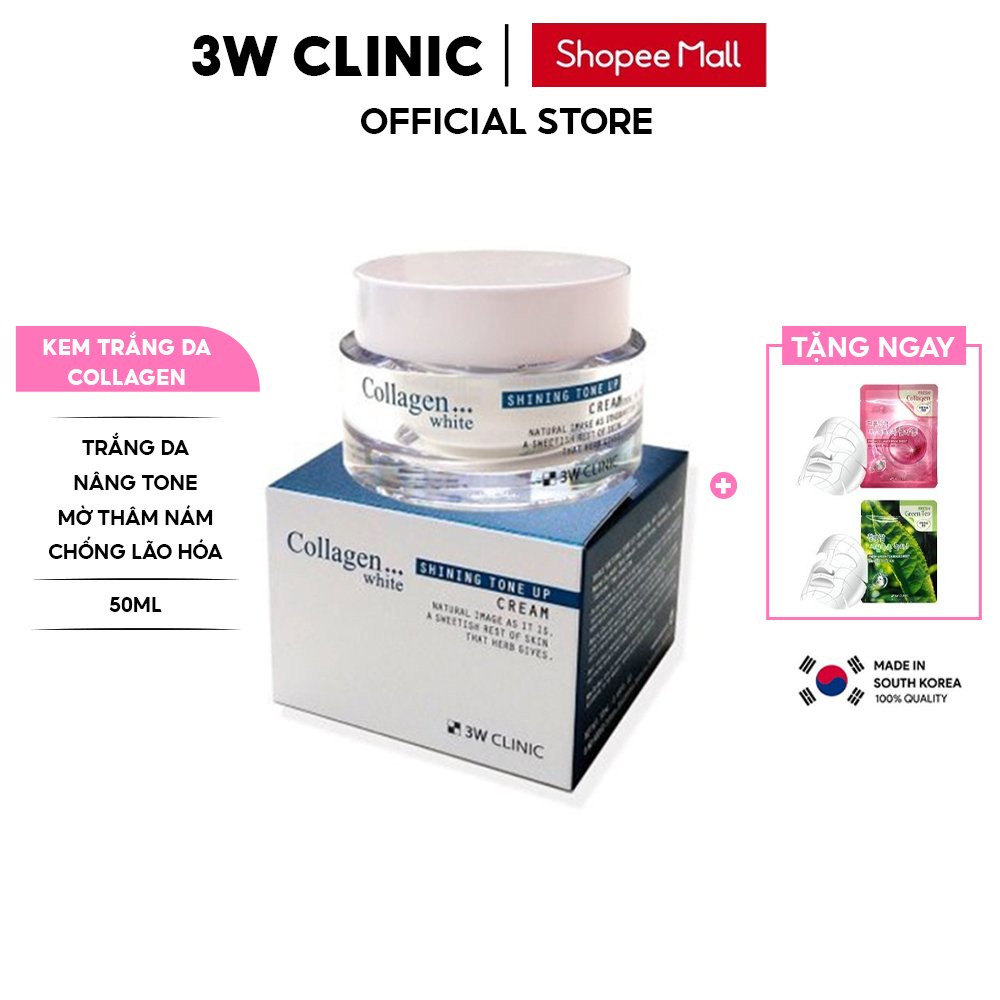 Kem Trắng Da Dưỡng Ẩm Nâng Tone 3W Clinic Hàn Quốc White Shining Tone Up Cream Giúp Da Trắng Sáng Và Mờ Thâm Nám 50Ml