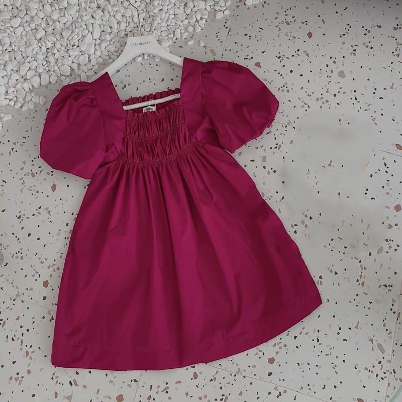 Váy babydoll chun tay bồng hồng tím mùa hè cho nữ