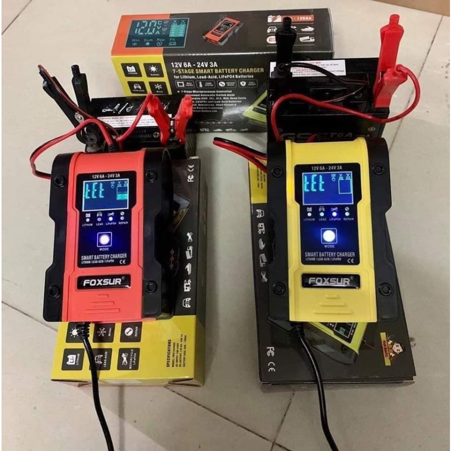 Sạc ắc quy Foxsur 12v/24v 2AH-240ah đa năng Sạc bình Lithium LiFePo4 thông minh tự động ngắt khi đầy