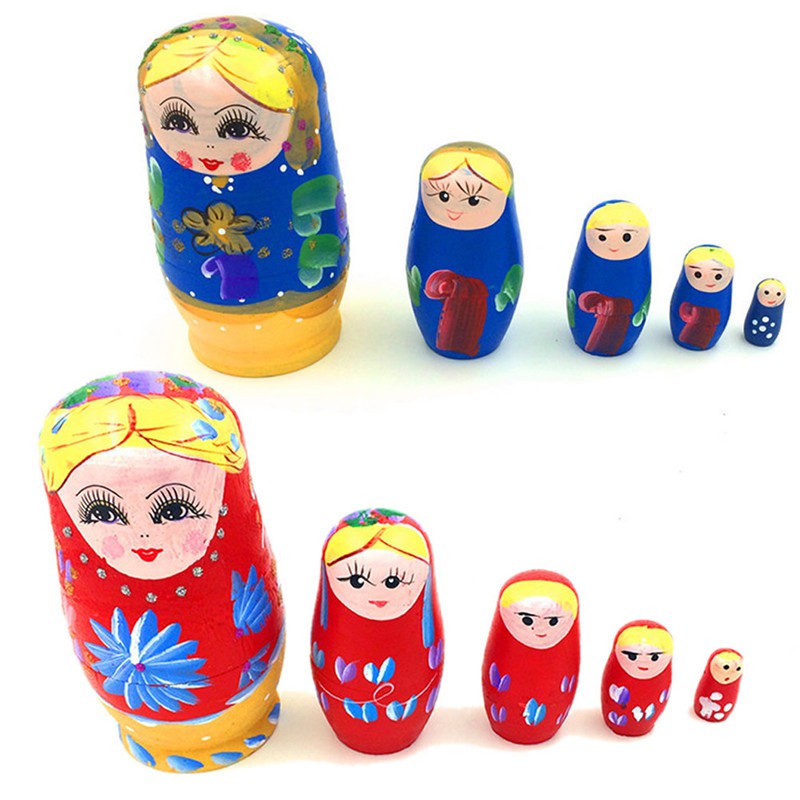 Bộ 5 Búp Bê Nga Matryoshka Bằng Gỗ Dễ Thương