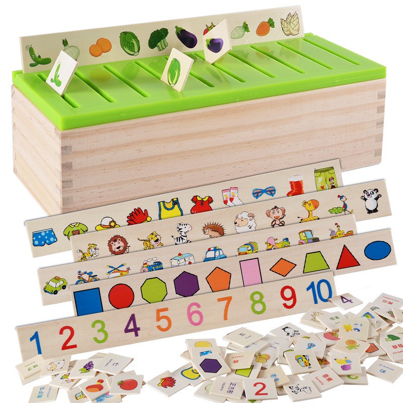Bộ đồ chơi vừa học vừa chơi thả hình bằng gỗ phân loại theo chủ đề giúp bé tư duy logic hỗ trợ phát triển trí tuệ trẻ em