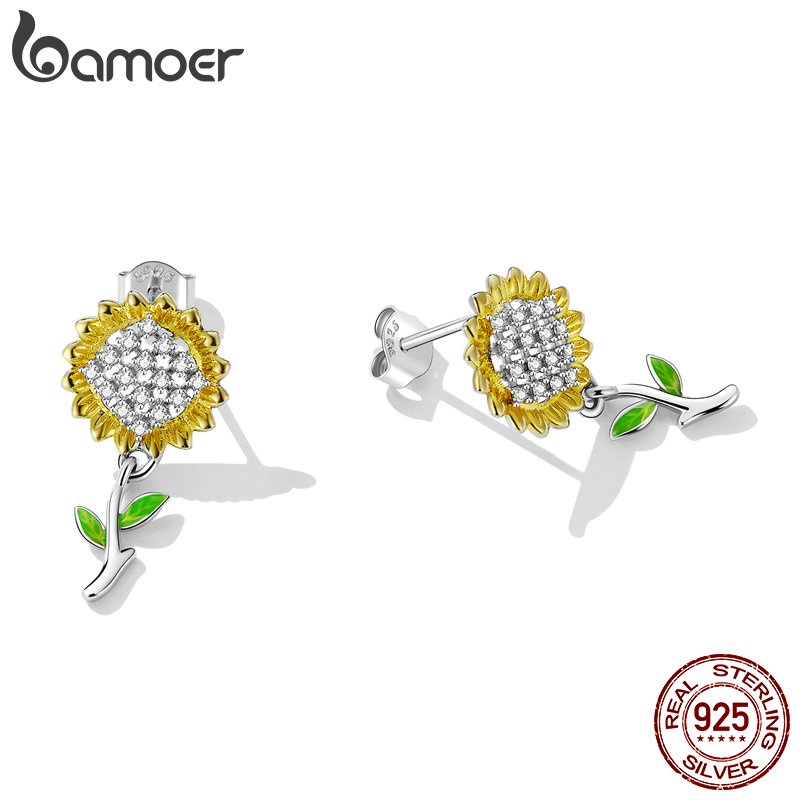 BAMOER Bông Tai bạc 925 HìNh Hoa HướNg Dương Dễ Thương