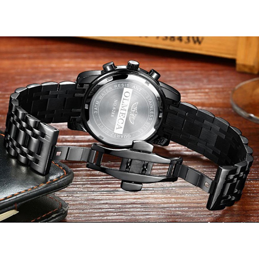 (ĐẲNG CẤP) Đồng hồ nam chạy 6 kim OLMECA máy nhật Kính Tráng Sapphire dây thép đúc đặc