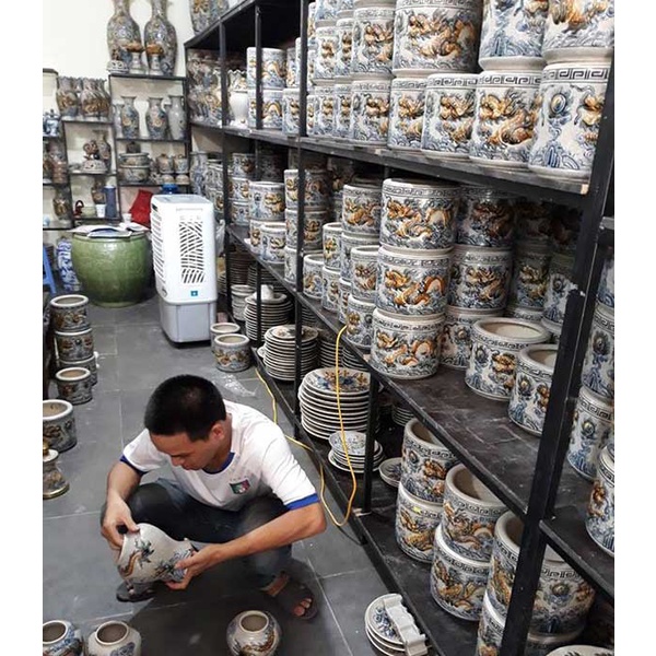 Bát Hương Song Long Đấu Nguyệt đồ thờ men rạn Bát Tràng cao Cấp phi  14 16 18 20 22 24