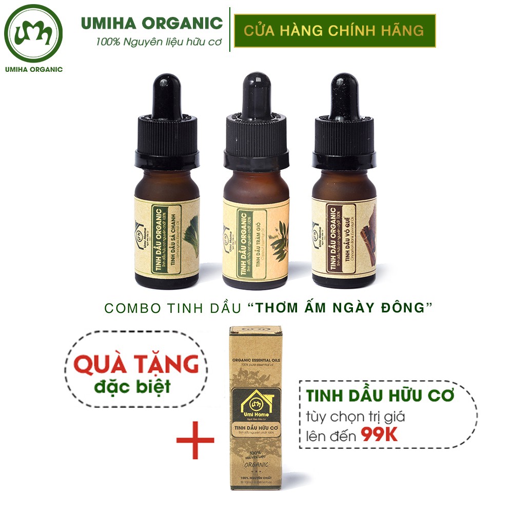 Combo 3 lọ Tinh Dầu UMIHA gồm - Vỏ Quế, Sả Chanh, Tràm Gió (10mlx3) - Hữu cơ nguyên chất