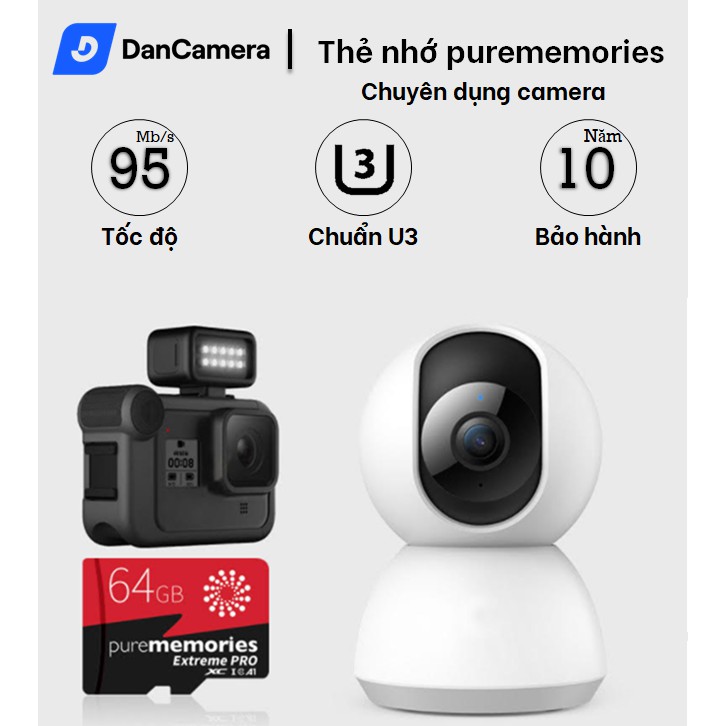 Thẻ nhớ 64Gb/32Gb Purememories Pro U3 Class 10–chuyên dụng cho CAMERA, Điện thoại, Máy ảnh,... tốc độ cao 95Mb-140Mb/s