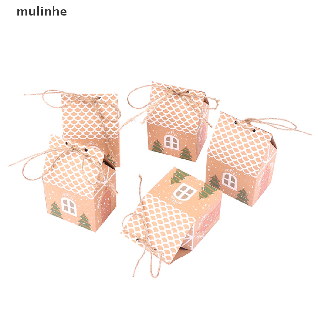 Set 5 Hộp Đựng Kẹo Hình Ngôi Nhà Giáng Sinh DIY