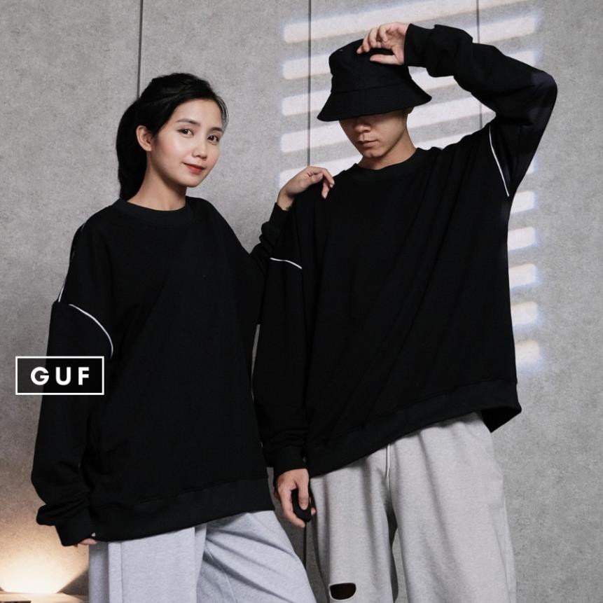 Áo Sweater Nam Nữ Form Rộng Bo Sọc Kẻ Ngang Vai Có Màu Basic Đen Chất Da Cá Hàn Cao Cấp Thương Hiệu GUF ️🏆 '