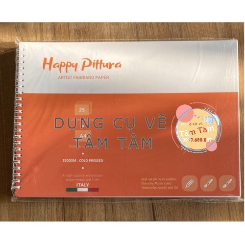 Sổ vẽ màu nước Happy Pittura 250gsm A5/A4 25 tờ -