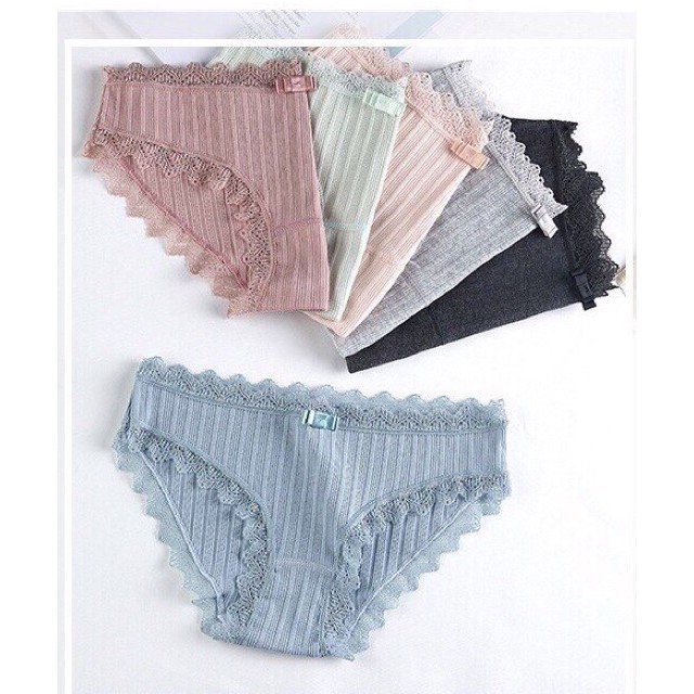 Quần Lót Nữ Cotton Tăm Viền Ren Dễ Thương Đính Nơ S04