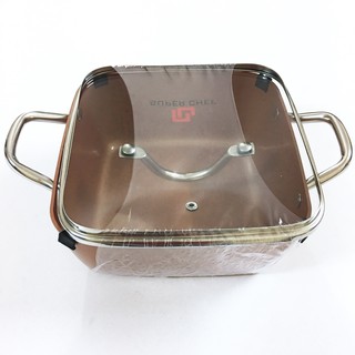 Nồi lẩu vuông nắp kính SUPER CHEF hợp kim tráng men đáy từ