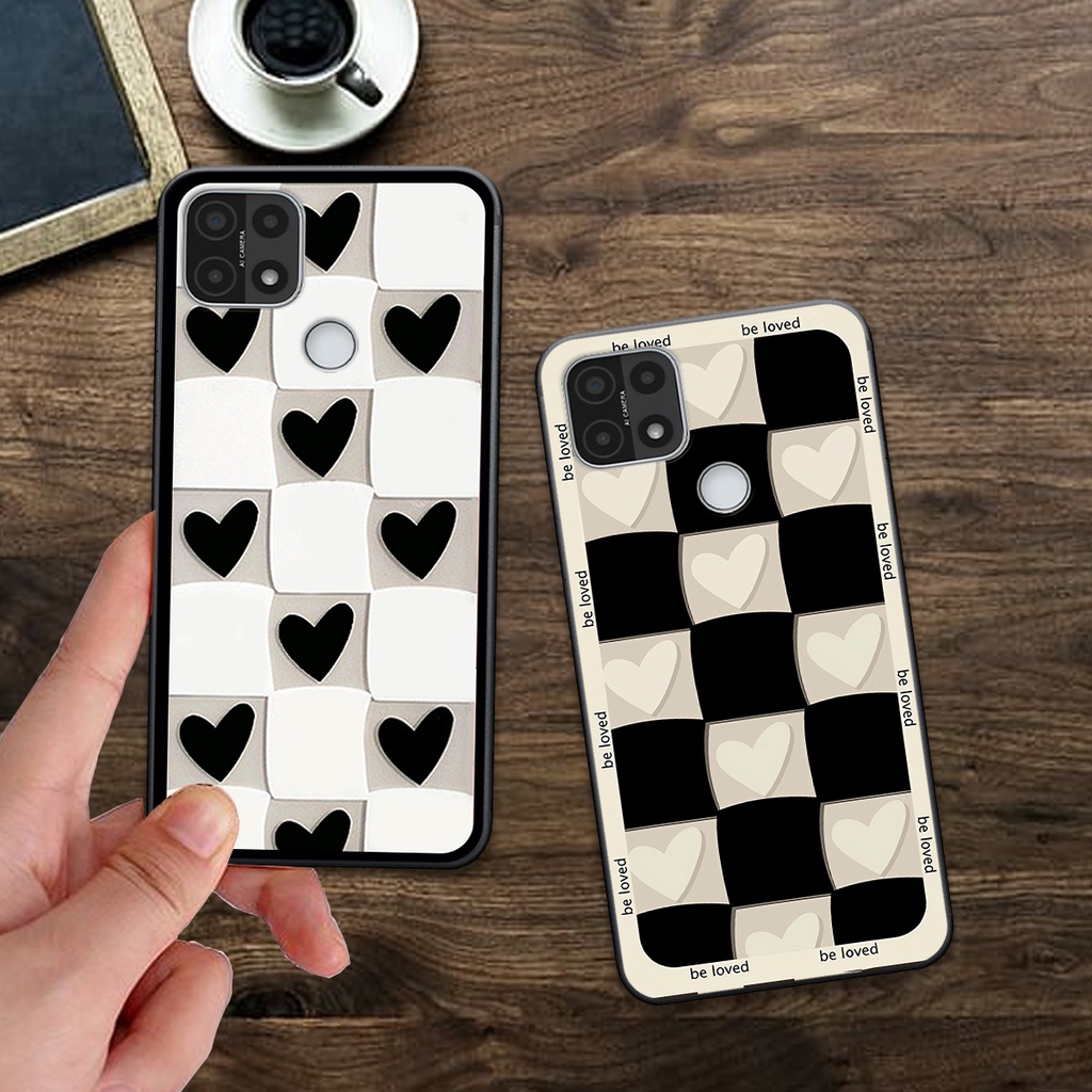 Ốp Oppo A15 / A15s in hình trái tim caro đen trắng , hồng cute xinh xắn dễ thương