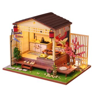 Mô hình nhà gỗ lắp ráp búp bê Roombox DIY - Kèm Mica - J011 Sakura House
