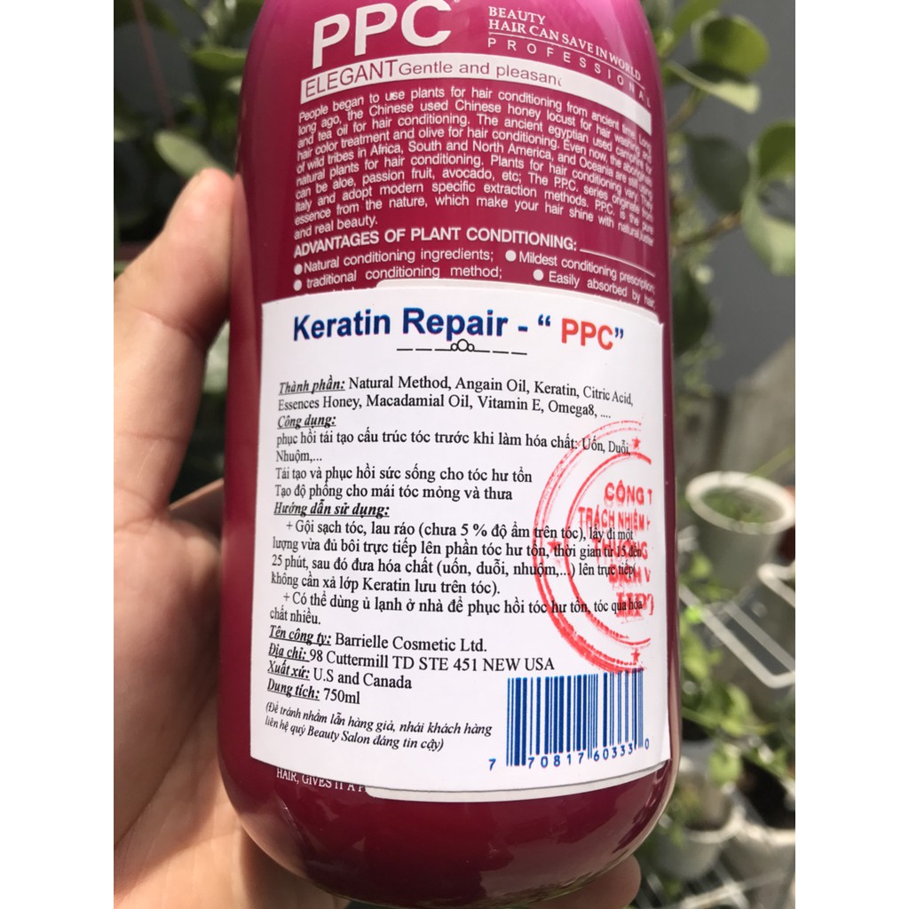 Kem Keratin PPC Repair chính hãng hấp phục hồi tóc hư tổn 750ml